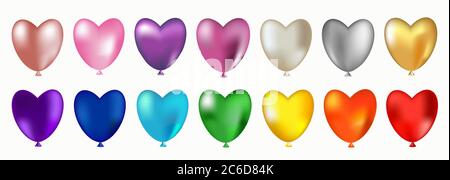 Ensemble de ballons colorés en forme de coeur. Isolé sur un fond blanc. Formes 3D volumétriques. Vous pouvez l'utiliser pour créer des cartes, des bannières, des prospectus et des invita Illustration de Vecteur