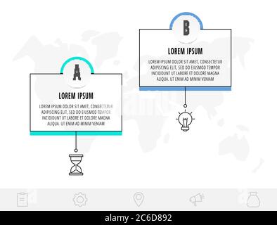 Modèle d'infographie en ligne fine avec 2 étapes, étiquettes. Infographies de concept d'entreprise moderne avec cercles pour brochure, diagramme, flux de travail, calendrier Illustration de Vecteur