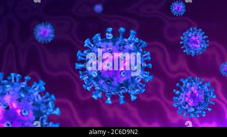 Coronavirus COVID-19 3d illustration, coronavirus fond de la grippe comme cas dangereux de souche de grippe comme un concept de risque médical pandémique pour la santé Banque D'Images