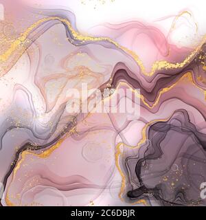 Arrière-plan abstrait. Encre rose et froide. Peinture numérique Banque D'Images