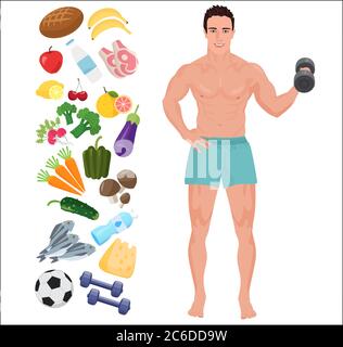 Beau sport Homme de santé. Illustration vectorielle de l'infographie sur le style de vie avec icônes Illustration de Vecteur