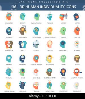 Vecteur la personnalité et l'individualité de mentalité humaine caractéristiques couleur plat ensemble d'icônes. Design élégant Illustration de Vecteur