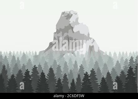 Modèle de silhouette de forêt de montagne conifères Musterious. Illustration vectorielle Illustration de Vecteur