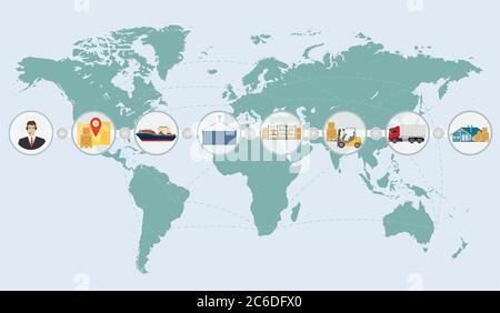 Carte du monde concept de la logistique de fret livraison des infographies de service d'expédition Illustration de Vecteur