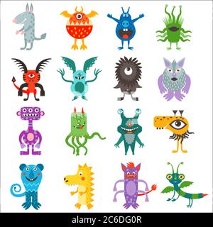 Dessin animé mignon couleur monstres extraterrestres collection isolée Illustration de Vecteur