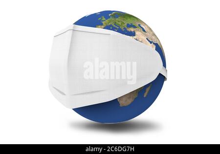 Masque de mise de la terre, concept d'attaque de virus mondial, illustration 3d Banque D'Images