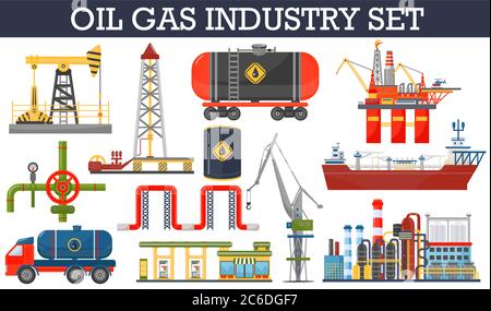 Concept infographique de l'industrie du gaz de pétrole. Icônes de transport et de distribution de carburant diesel à essence Illustration de Vecteur