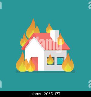 Maison en feu de style plat. Illustration vectorielle Illustration de Vecteur