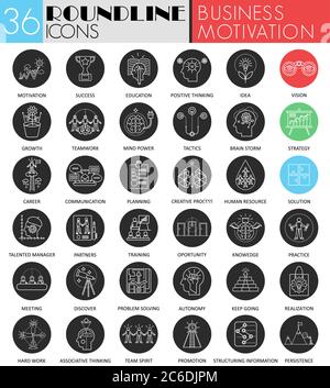 Vector Business motivation cercle blanc noir icône ensemble. Design moderne avec icône noire pour le Web Illustration de Vecteur