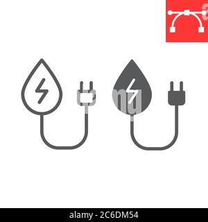 Hydroélectricité ligne et glyphe icône, énergie et écologie, graphiques vecteur de signe d'énergie de l'eau, icône linéaire de trait modifiable, eps 10. Illustration de Vecteur