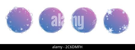 Placez une bannière naturelle ronde dans un style magnifique sur fond sombre. Cercle de saison vide pour le texte et le design. Modèle de vecteur Web bleu violet. Forme naturelle organique. Plat avec décoration blanche. Illustration de Vecteur