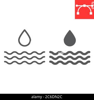 Ligne de ressources en eau et icône de glyphe, environnement et écologie, graphiques vectoriels de signe de goutte d'eau, icône linéaire de trait modifiable, eps 10. Illustration de Vecteur