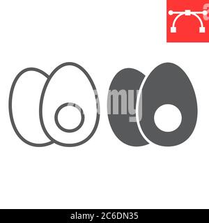 Ligne d'oeufs bouillis et icône de glyphe, forme physique et régime de céto, graphiques vectoriels de signe d'oeuf de nourriture, icône linéaire de trait modifiable, eps 10. Illustration de Vecteur