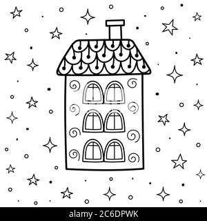 Page de coloriage magique avec maison ornementale dans le style zentangle Illustration de Vecteur