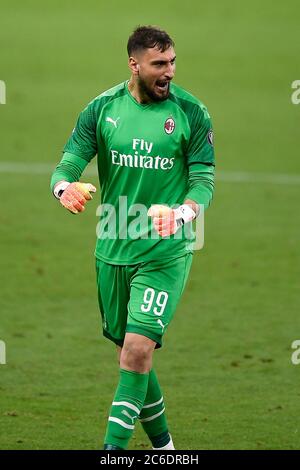 Milan, Italie - 07 juillet 2020: Gianluigi Donnarumma de l'AC Milan Celerbates pendant la série UN match de football entre l'AC Milan et le Juventus FC. AC Milan a remporté 4-2 victoires sur Juventus FC. Crédit: Nicolò Campo/Alay Live News Banque D'Images