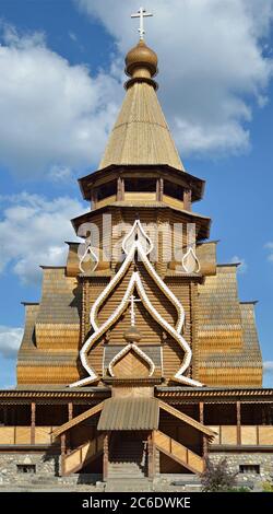 Moscou, église en bois au Kremlin à Izmaylovo, copycat russe architecture médiévale - architecture en bois, célèbre monument touristique Banque D'Images