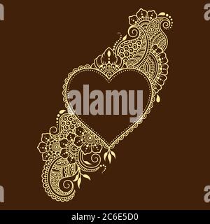 Motif de fleurs mehndi avec coeur pour le dessin de Henna et le tatouage. Décoration ethnique orientale, de style indien. Illustration de Vecteur
