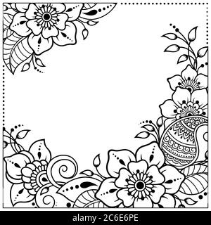 Stylisé avec motif décoratif de tatouages au henné pour décorer des couvertures de livre, carnet, cercueil, magazine, carte postale et dossier. Fleur de style mehndi Illustration de Vecteur