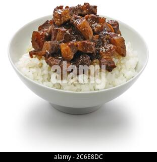 lu rou fan, taïwanais braisé bol de riz de porc isolé sur fond blanc Banque D'Images