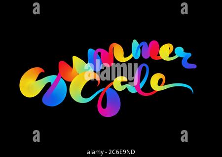 solde d'été lettres arc-en-ciel multicolores brillantes lettrage sur un noir arrière-plan Banque D'Images