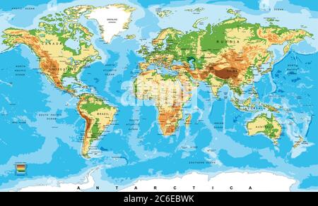 Carte physique du monde Illustration de Vecteur