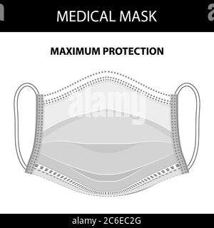 Masque médical ou chirurgical blanc. Protection maximale contre les virus. Masque respiratoire. Concept de soins de santé. Objet isolé unique. Vecteur illustré Illustration de Vecteur