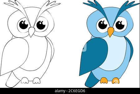 adorable personnage hibou, dessin animé, livre de coloriage Illustration de Vecteur