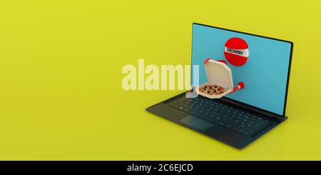 Livraison rapide de nourriture par téléphone portable. Le concept de livraison de pizza. Rendu 3D Banque D'Images