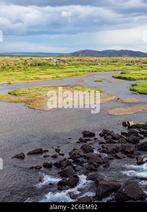 Parc national de Thingvellir - zone célèbre en Islande, à l'endroit où se rencontrent les plaques tectoniques de l'atlantique. Banque D'Images