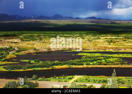 Parc national de Thingvellir - zone célèbre en Islande, à l'endroit où se rencontrent les plaques tectoniques de l'atlantique. Banque D'Images