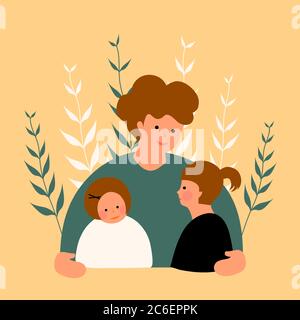 Illustration de la fête des pères avec père et enfants. Illustrations pour une jolie couverture, une affiche, une bannière ou une carte pour les papas des fêtes. Illustration de Vecteur