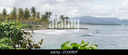 Plage tropicale et île de l'océan à Samana, République dominicaine. Banque D'Images