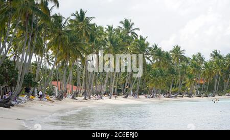 Plage tropicale et île de l'océan à Samana, République dominicaine. Banque D'Images