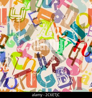lettres multicolores sans couture, fond d'alphabet, style grungy , illustration vectorielle Illustration de Vecteur