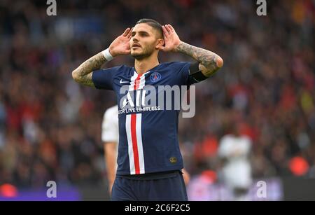 Mauro Icardi célèbre son but dans le jeu PSG contre Angers (4-0) 5 septembre 2019 Banque D'Images
