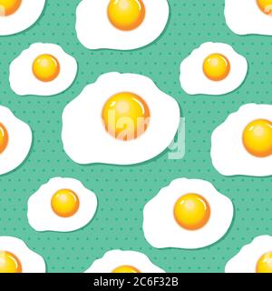 Un motif sans couture d'œufs frits sur fond de pois verts. Format vectoriel EPS10. Illustration de Vecteur