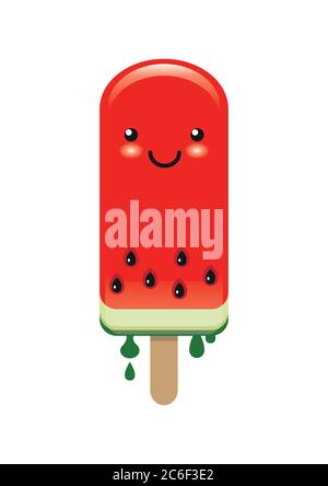 Mignon Watermelon glace looy, isolé sur fond blanc, avec le visage souriant mignon. Format vectoriel EPS10 Illustration de Vecteur