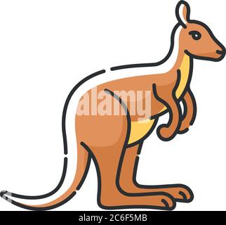 Icône de couleur RVB Kangaroo. Wallaby exotique, wallaroo sauvage. Zoo tropical habitant. Faune australienne, zoologie. Saut animal marsupial isolé vecteur i Illustration de Vecteur