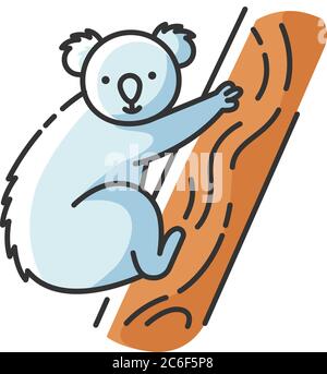Icône de couleur RVB Koala. Animal herbivore mignon, faune indigène australienne, faune exotique. Adorable ours koala assis sur un vecteur isolé d'eucalyptus Illustration de Vecteur