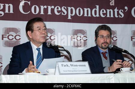 Séoul, Corée du Sud. 9 juillet 2020. (PHOTO DU DOSSIER prise le 21 janvier 2020) le maire du gouvernement métropolitain de Séoul, South Korean Park Won-Soon, prononce une allocution lors d'une conférence de presse au Seoul Foreign Correspondent Club, à Séoul, en Corée du Sud, le 21 janvier 2019. (Photo par: Lee Young-ho/Sipa USA) crédit: SIPA USA/Alay Live News Banque D'Images