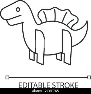 Dinosaure 3D puzzle pixel Perfect Linear icône. Jouet Dino pour les tout-petits. Développement de l'imagination. Illustration personnalisable à lignes fines. Symbole de contour. Illustration de Vecteur