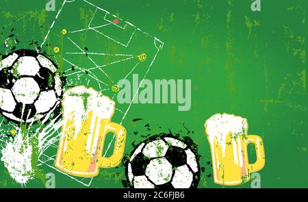 fond vectoriel de ballon de football, motif, texture, ballon de football et bière, maquette, illustration vectorielle de modèle, conept de visionnement public Illustration de Vecteur