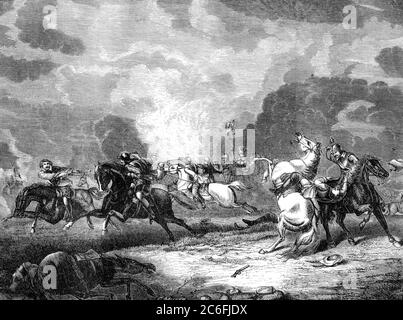 Une illustration gravée de la bataille de Naseby pendant la guerre civile anglaise, tirée d'un livre victorien daté de 1868 qui n'est plus sous copyright Banque D'Images