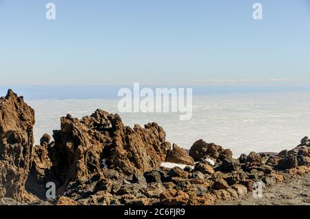 Mer de nuages dans le parc national d'El Teide, Tenerife. Îles Canaries. Espagne. Banque D'Images