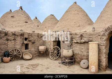 Maisons désertiques traditionnelles en brique de boue de ruche, situées à Harran, Sanliurfa/Turquie. Ces bâtiments sont surmontés de toits en dôme et construits dans de la boue Banque D'Images