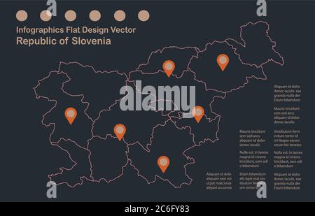 Infographiques Slovénie carte contour, design plat, couleur bleu orange vecteur Illustration de Vecteur