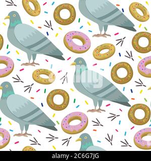 Motif sans couture avec de jolis pigeons de dessin animé. Illustration vectorielle. Illustration de Vecteur