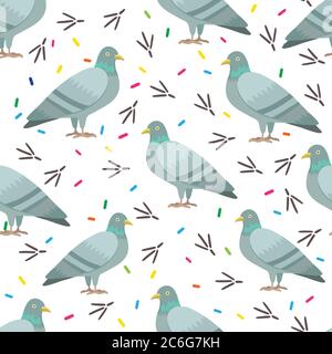 Motif sans couture avec de jolis pigeons de dessin animé. Illustration vectorielle. Illustration de Vecteur