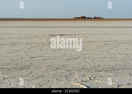 Croûte de sel sur le lac de sel d'Assale, lac Assale, à plus de 100 m sous le niveau de la mer, Hamadela, dépression de Danakil, triangle d'Afar, Éthiopie Banque D'Images