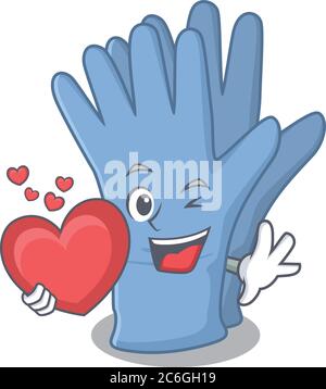 Un doux gants médicaux dessin animé style personnage tenant un grand coeur Illustration de Vecteur